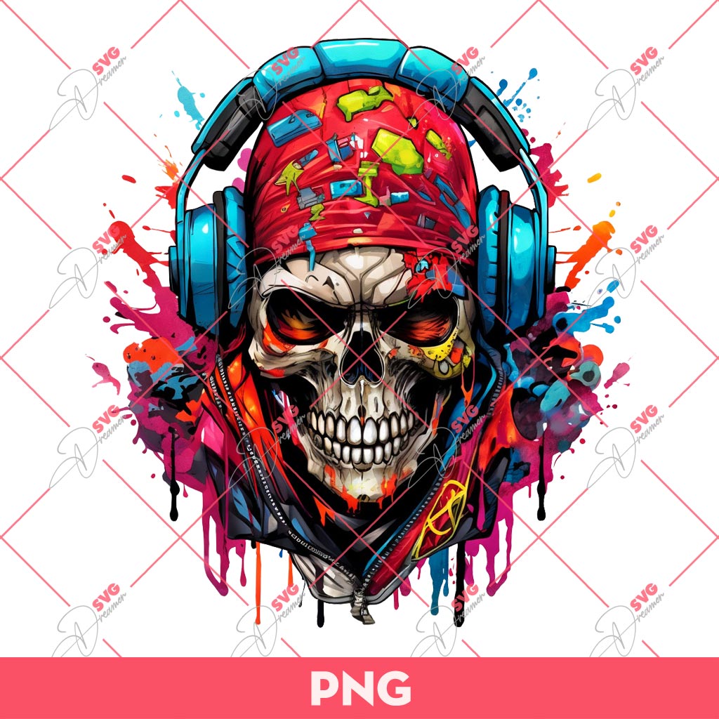 Art Skull Colorful PNG, Skull Listening To Music PNG, Art Skeleton PNG