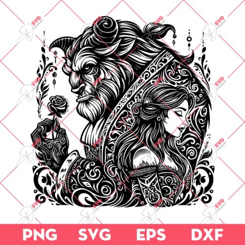 Beauty And The Beast Mandala SVG, Disney Princess Belle Enchanted Rose SVG PNG