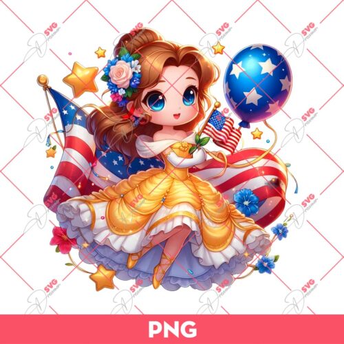 Belle Princess Independence Day PNG, 04th Of July Disney Princess PNG