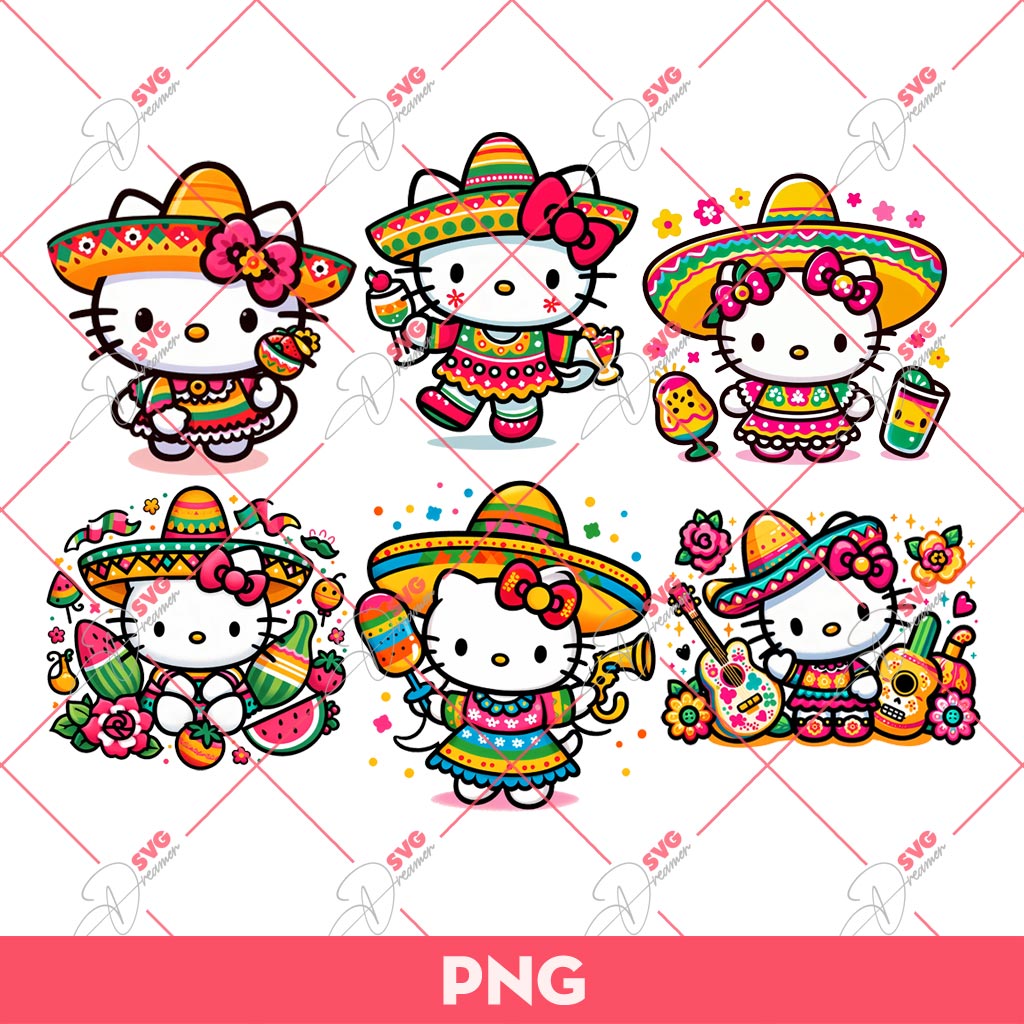 Bundle Hello Kitty Cinco De Mayo PNG, Mexican Hello Kitty Bundle PNG