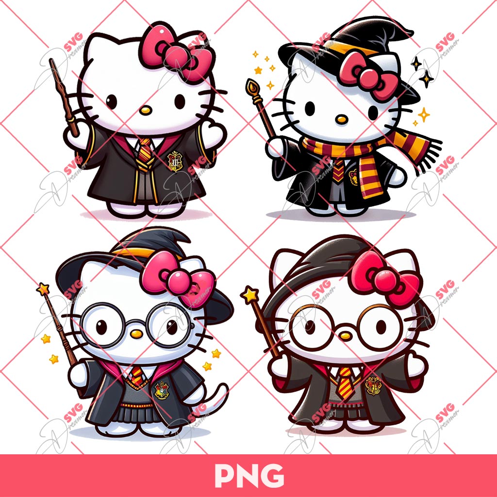 Bundle Hello Kitty Harry Potter PNG, Hello Kitty Potter Witch PNG, Hello Kitty In Hogwarts PNG