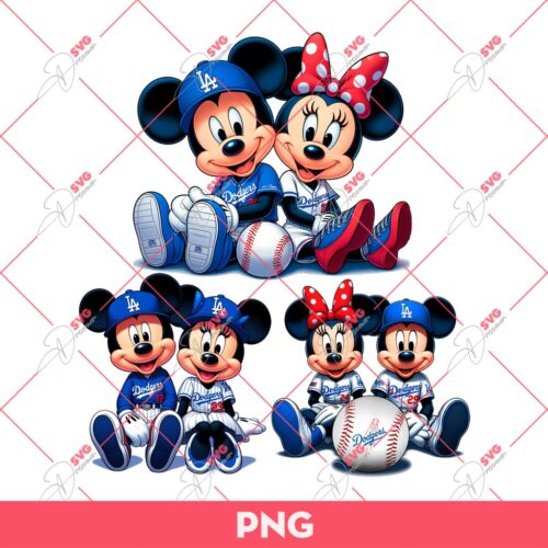 Bundle Mickey And Minnie Dodgers PNG, Disney Mouse LA Dodgers PNG, Mickey Minnie Baseball PNG