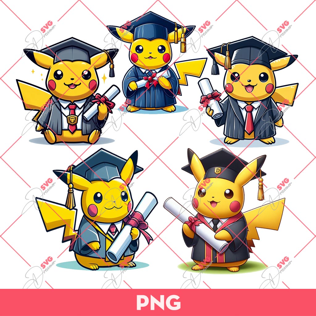 Bundle Pikachu Graduation 2024 PNG, Pikachu Pokemon Senior 2024 PNG, Pokemon Graduation PNG