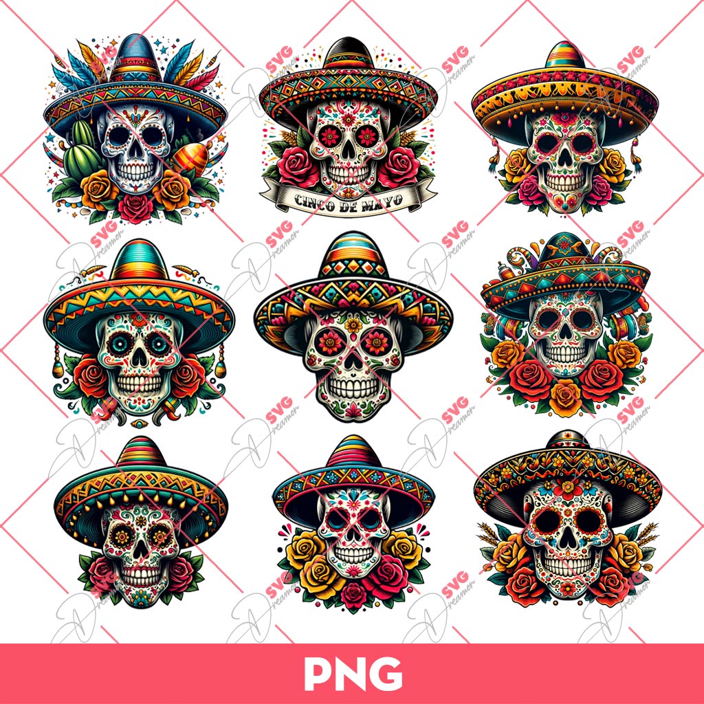 Bundle Skull Cinco De Mayo PNG, Mexico Festival PNG, Skull Skeleton Mexico PNG