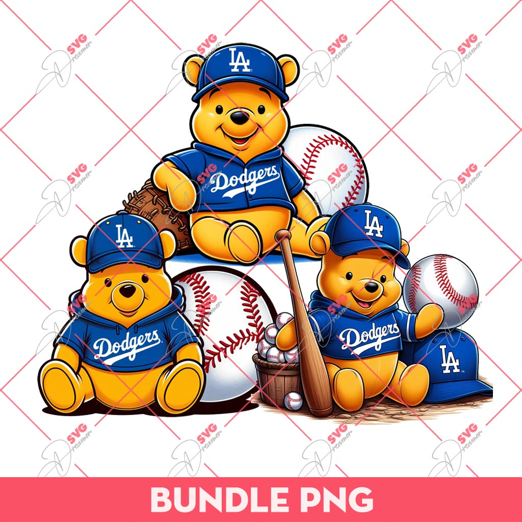 Bundle Winnie The Pooh Baseball Los Angeles Dodgers PNG, Pooh Dodgers PNG, Pooh Baseball PNG