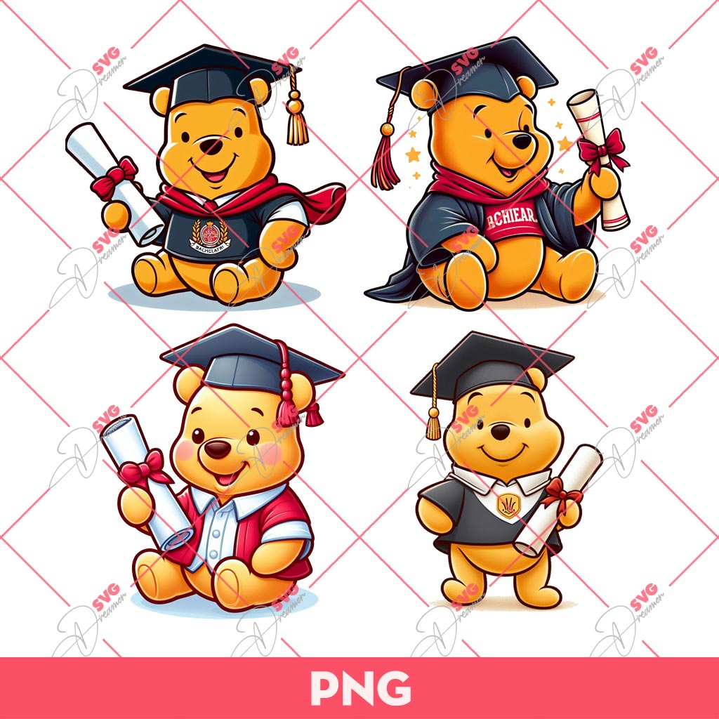 Bundle Winnie The Pooh Graduation 2024 PNG, Pooh Senior 2024 PNG