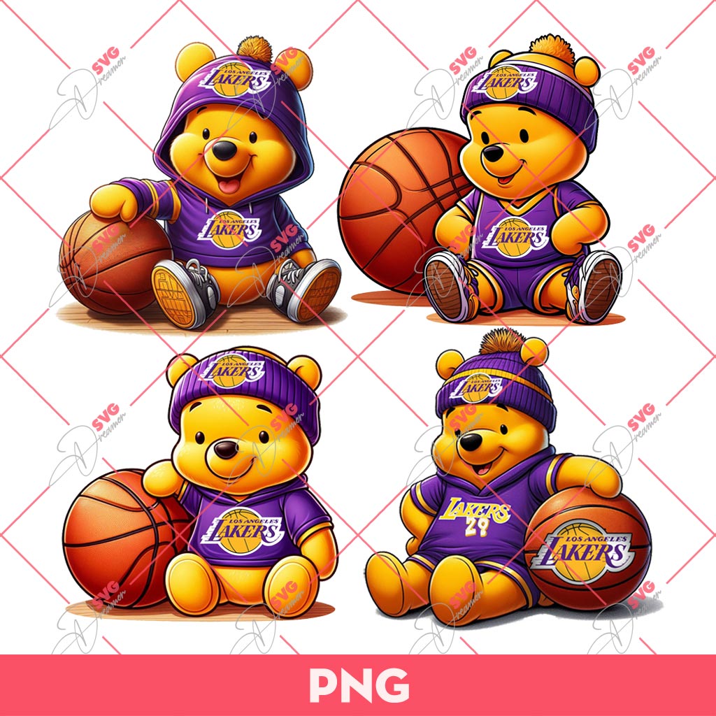 Bundle Winnie The Pooh Los Angeles Lakers Basketball PNG, Pooh Lakers PNG, Pooh Basketball PNG