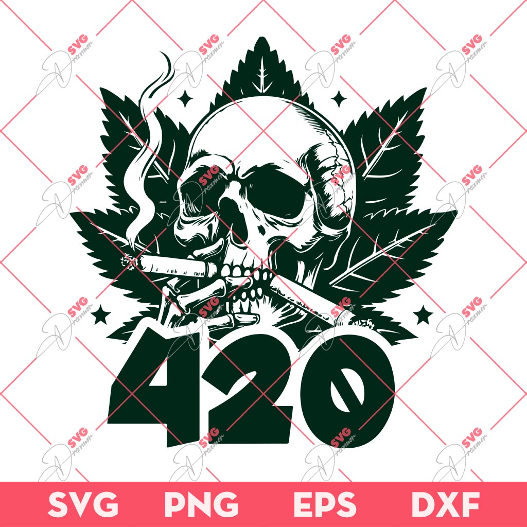 Cannabis Skull SVG PNG, Skull Smoking Weed SVG PNG, 420 Skull SVG PNG