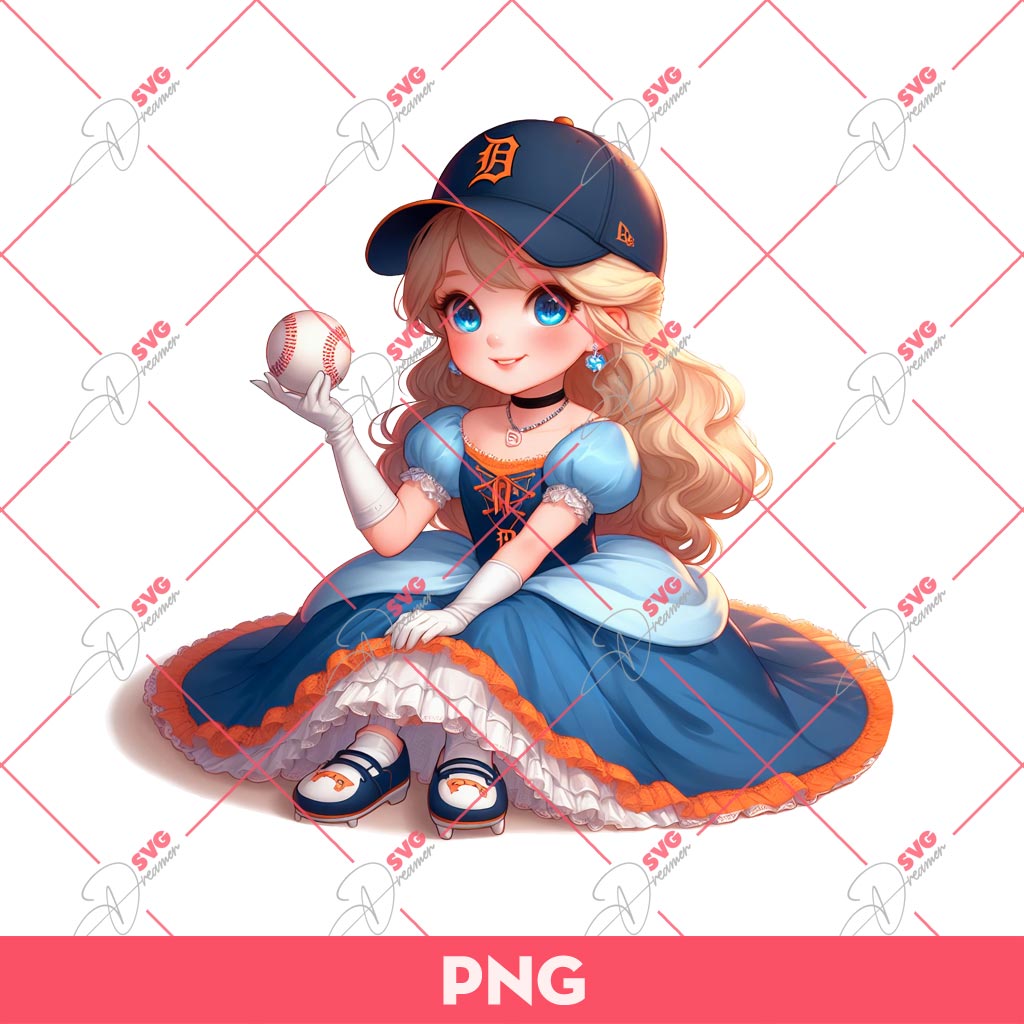 Cinderella Princess Detroit Tigers PNG, Cinderella Baseball PNG, Disney Princess Detroit Tigers PNG