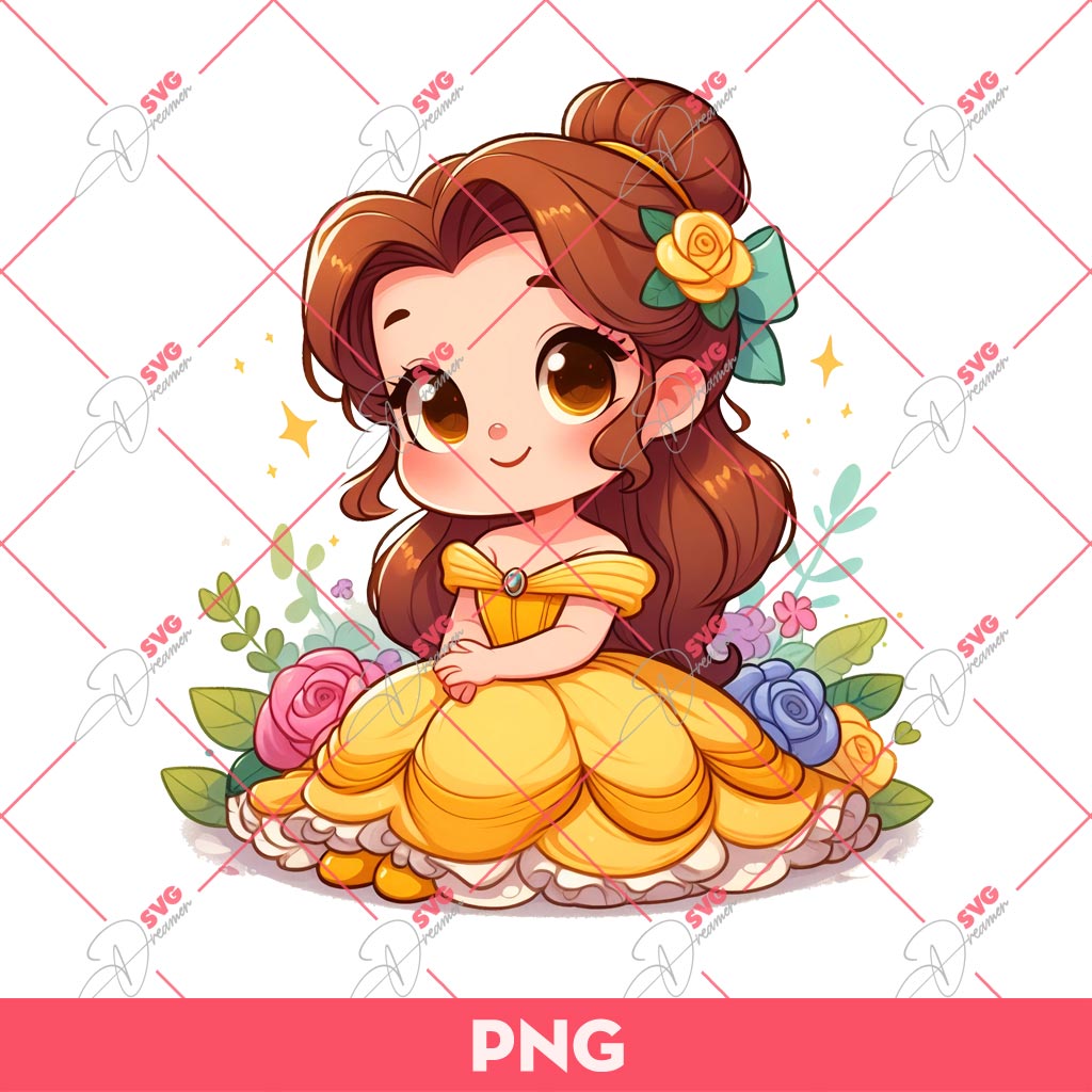 Cute Belle Princess PNG, Chibi Disney Princess PNG