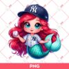Cute Cartoon Ariel Mermaid NY Yankees PNG, Disney Princess Baseball Yankees PNG