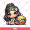 Cute Cartoon Girl Football Fan Green Bay Packers PNG, Little Girl Fan GB Packers NFL PNG