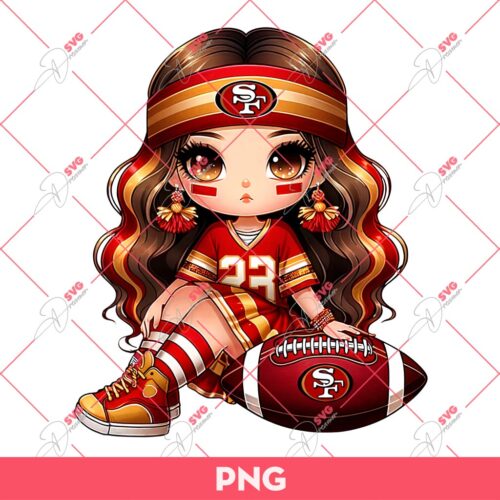 Cute Cartoon Girl Football Fan San Francisco 49Ers PNG, Little Girl NFL 49ers PNG