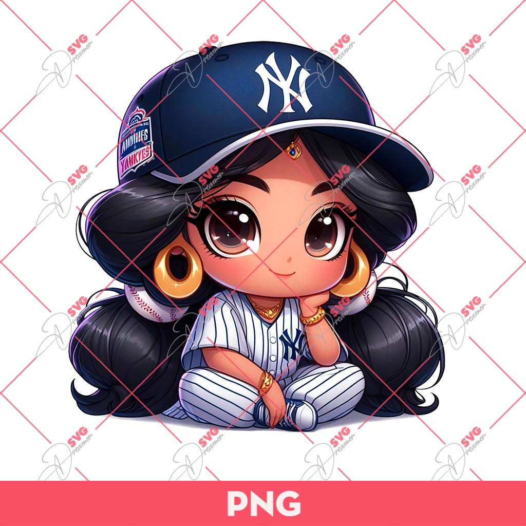 Cute Cartoon Jasmine Princess NY Yankees PNG, Jasmine Yankees PNG, Disney Princess Baseball PNG