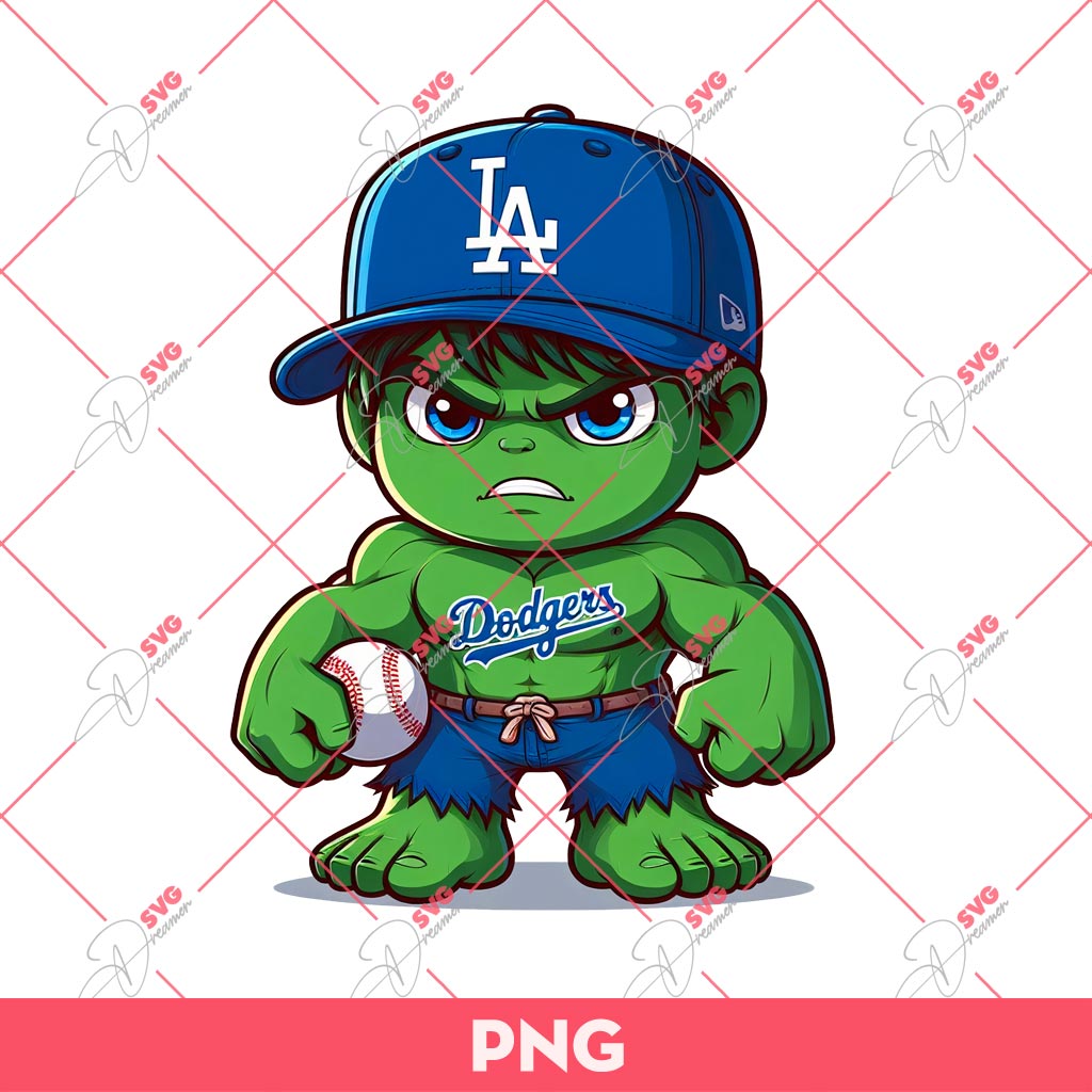 Cute Hulk LA Dodgers PNG, Superhero Baseball Dodgers PNG