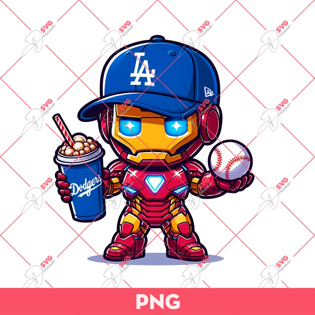Cute Iron Man Dodgers PNG, Superhero Dodgers PNG, Ironman Baseball PNG