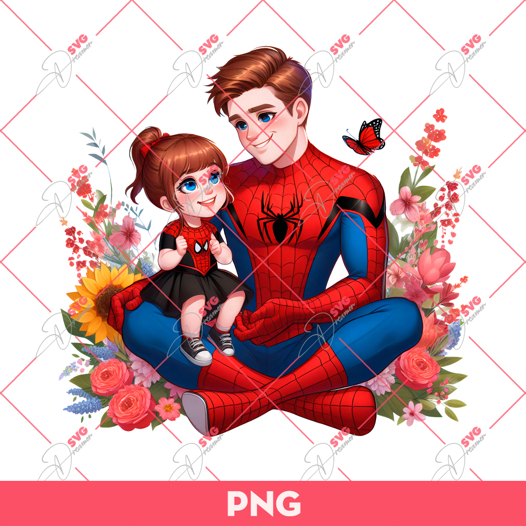 Dad And Daughter Spider Man PNG, Superhero Dad PNG, Fathers Day PNG