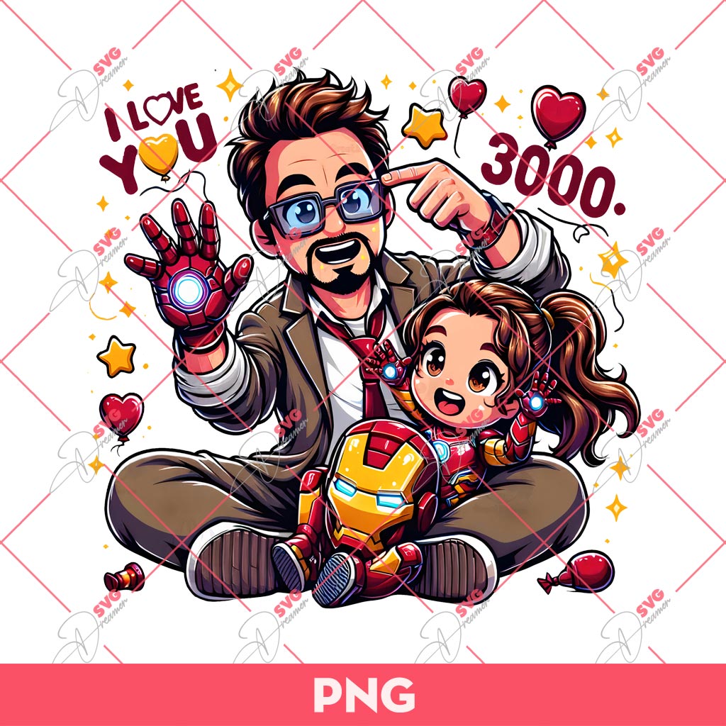 Dad And Daughter Superhero PNG, I Love You 3000 PNG, Fathers Iron Man PNG