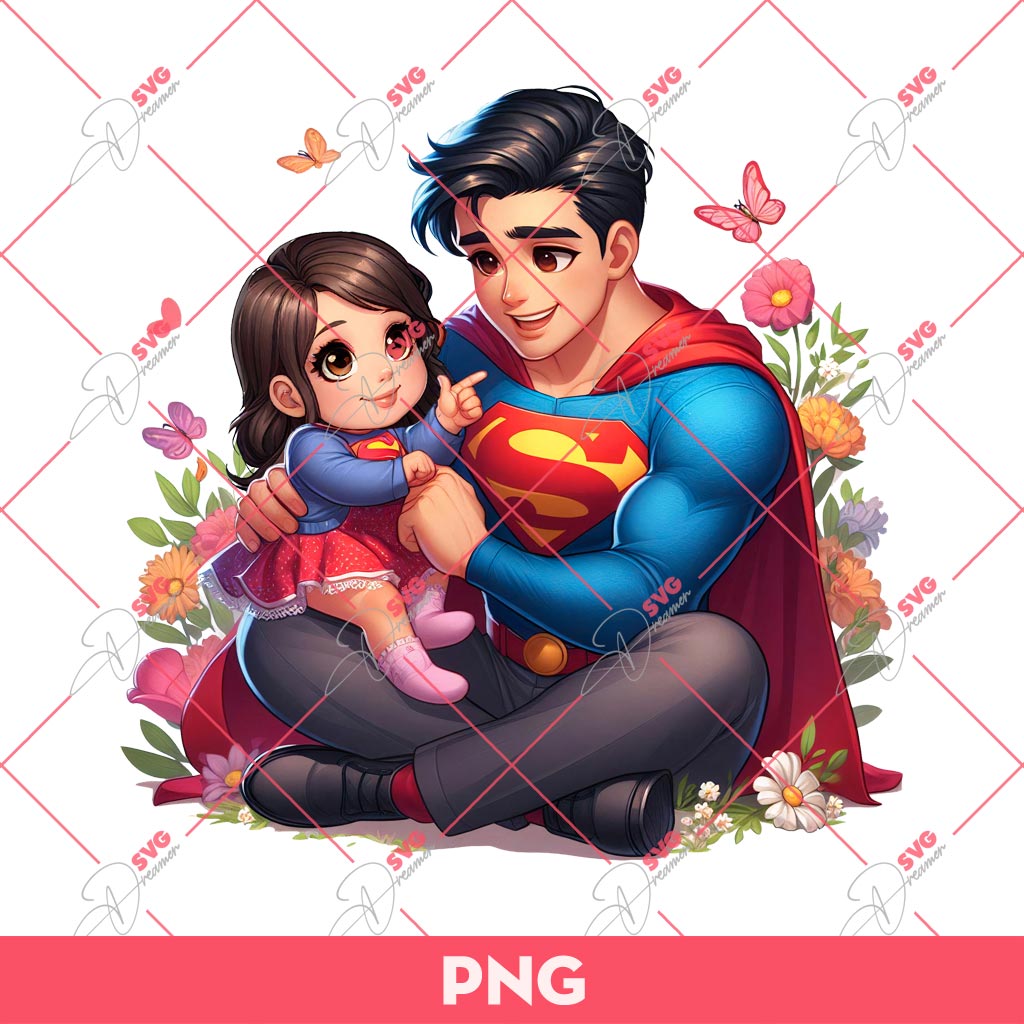 Dad And Daughter Superman PNG, Fathers Day Gift PNG, Superhero Dad PNG