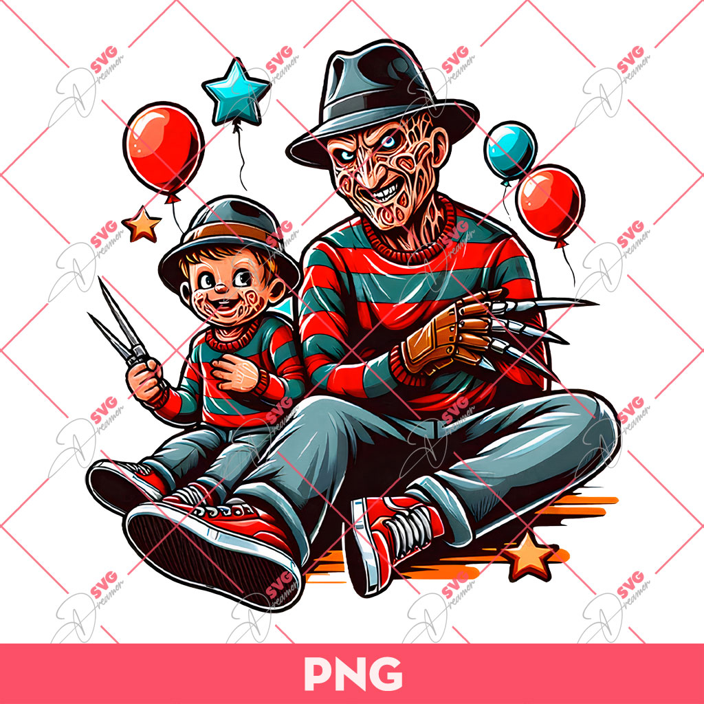 Dad And Son Freddy Krueger PNG, Horror Characters Dad PNG, Fathers Day PNG
