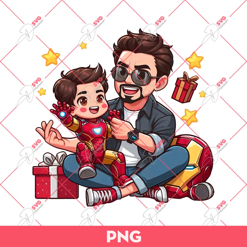 Dad And Son Iron Man PNG, Dad Superhero PNG, Fathers Day PNG