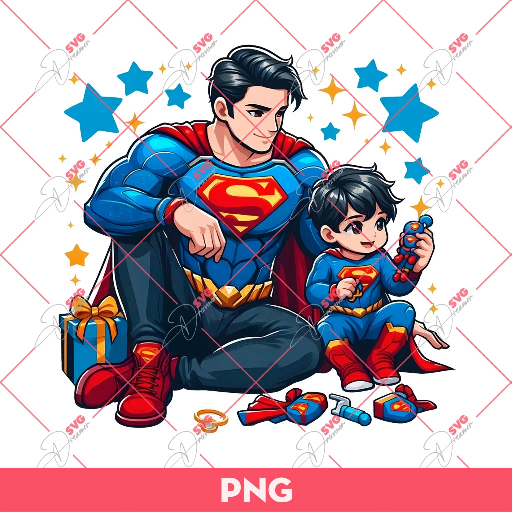 Dad And Son Superman PNG, Father Superhero PNG, Fathers Day PNG