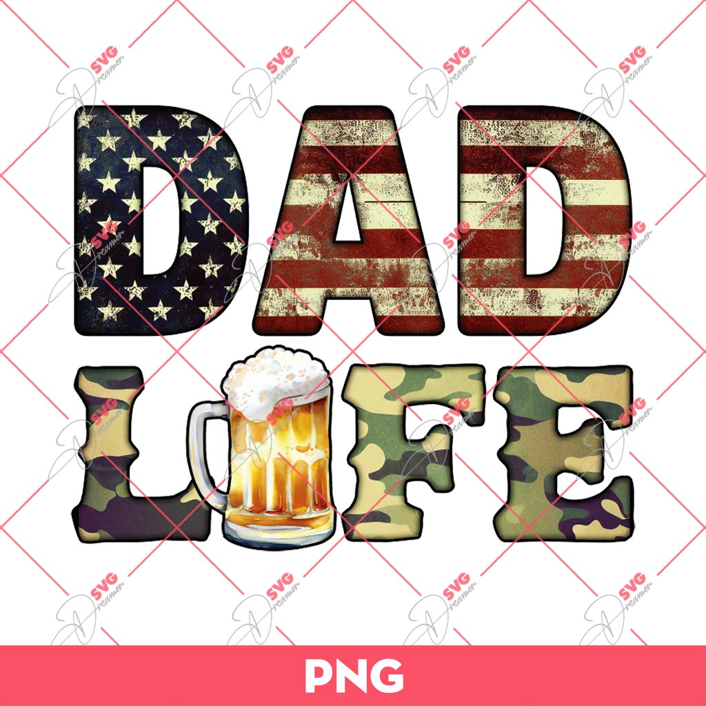 Dad Life Beer PNG, Fathers Day PNG, US Flag Dad Life PNG