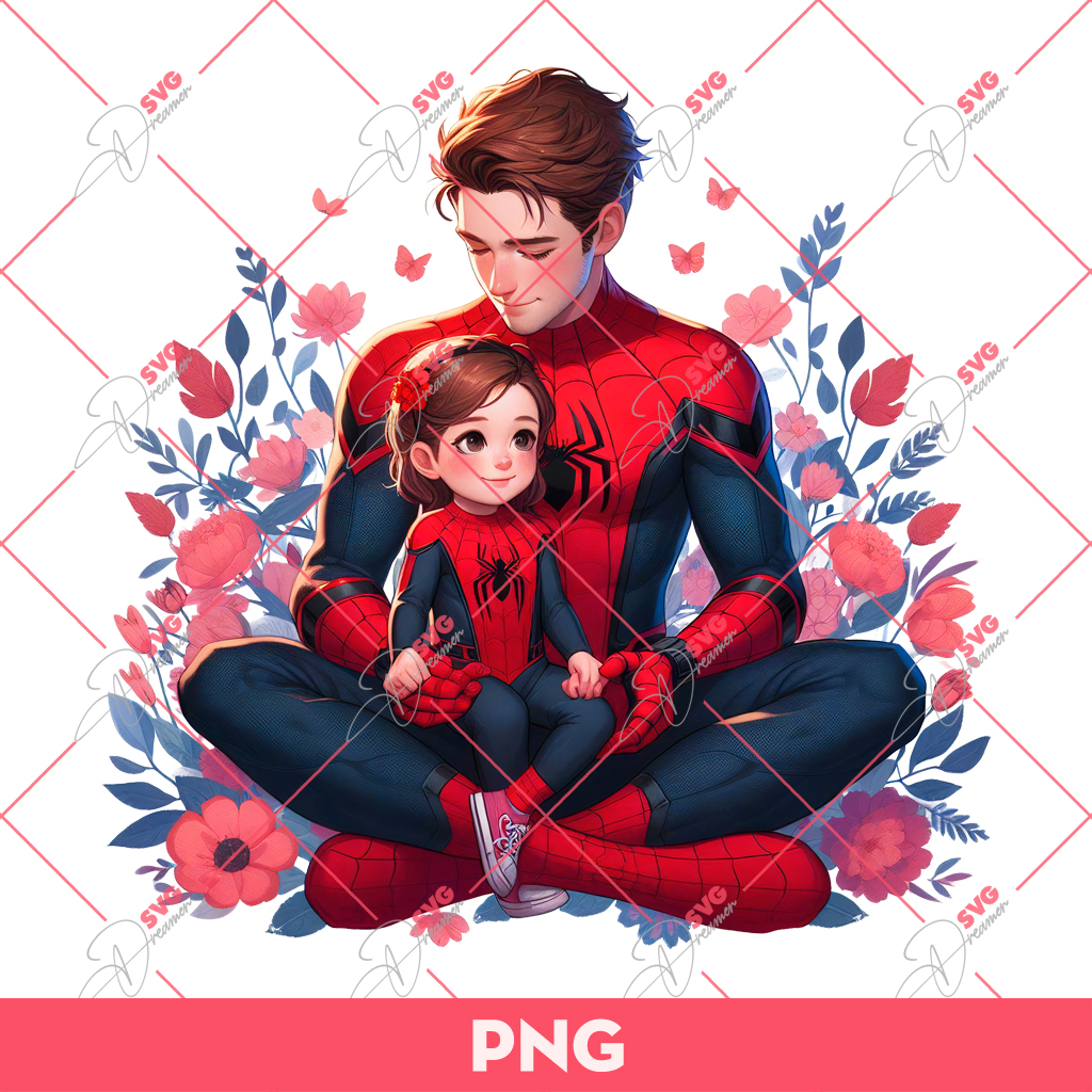 Dad Spider Man And Daughter PNG, Dad Superhero PNG, Fathers Day PNG