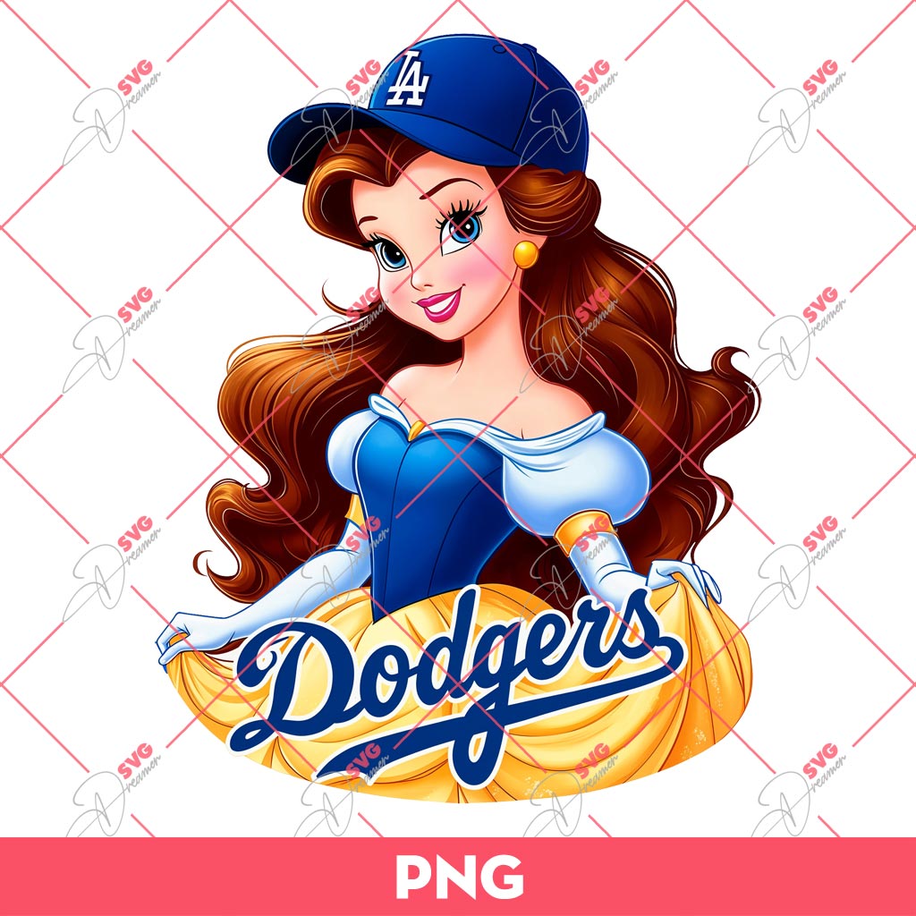 Disney Princess LA Dodgers Fan PNG, Princess Los Angeles Dodgers Baseball PNG