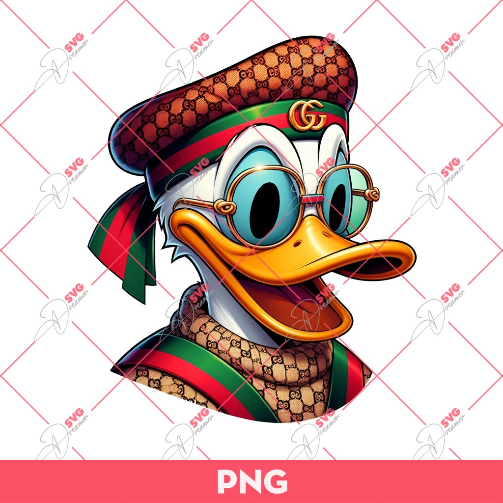 Donald Duck Gucci Fashion PNG, Disney Donald Wearing Gucci Outfits PNG
