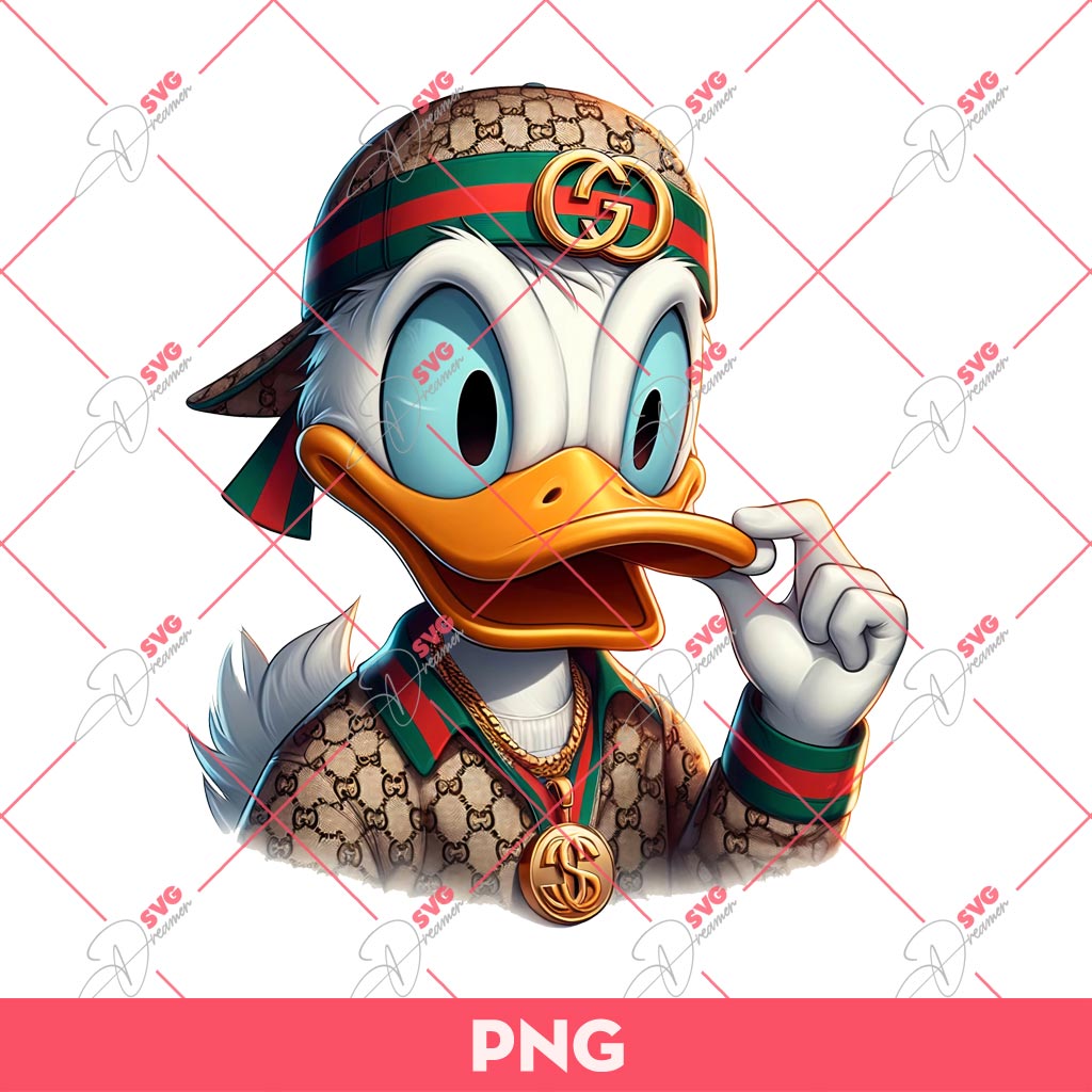Donald Gucci PNG, Donald Duck Wearing Gucci Fashion PNG