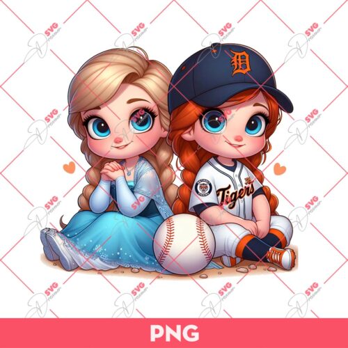 Elsa And Anna Baseball Fan Detroit Tigers PNG, Disney Frozen Detroit Tigers PNG, Frozen Baseball PNG