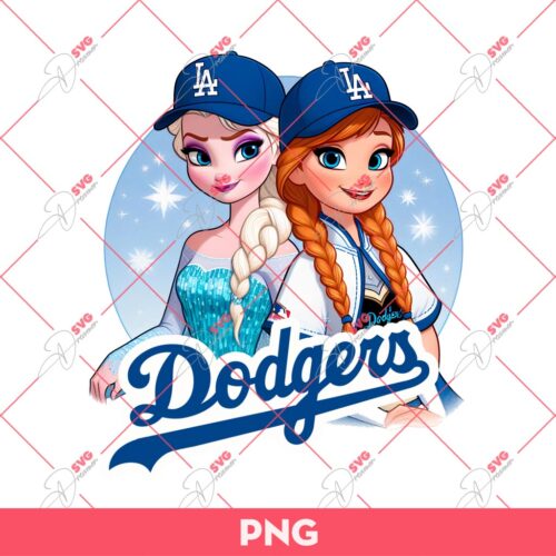 Elsa And Anna Dodgers PNG, Frozen Princess LA Dodgers PNG, Disney Princess Baseball PNG