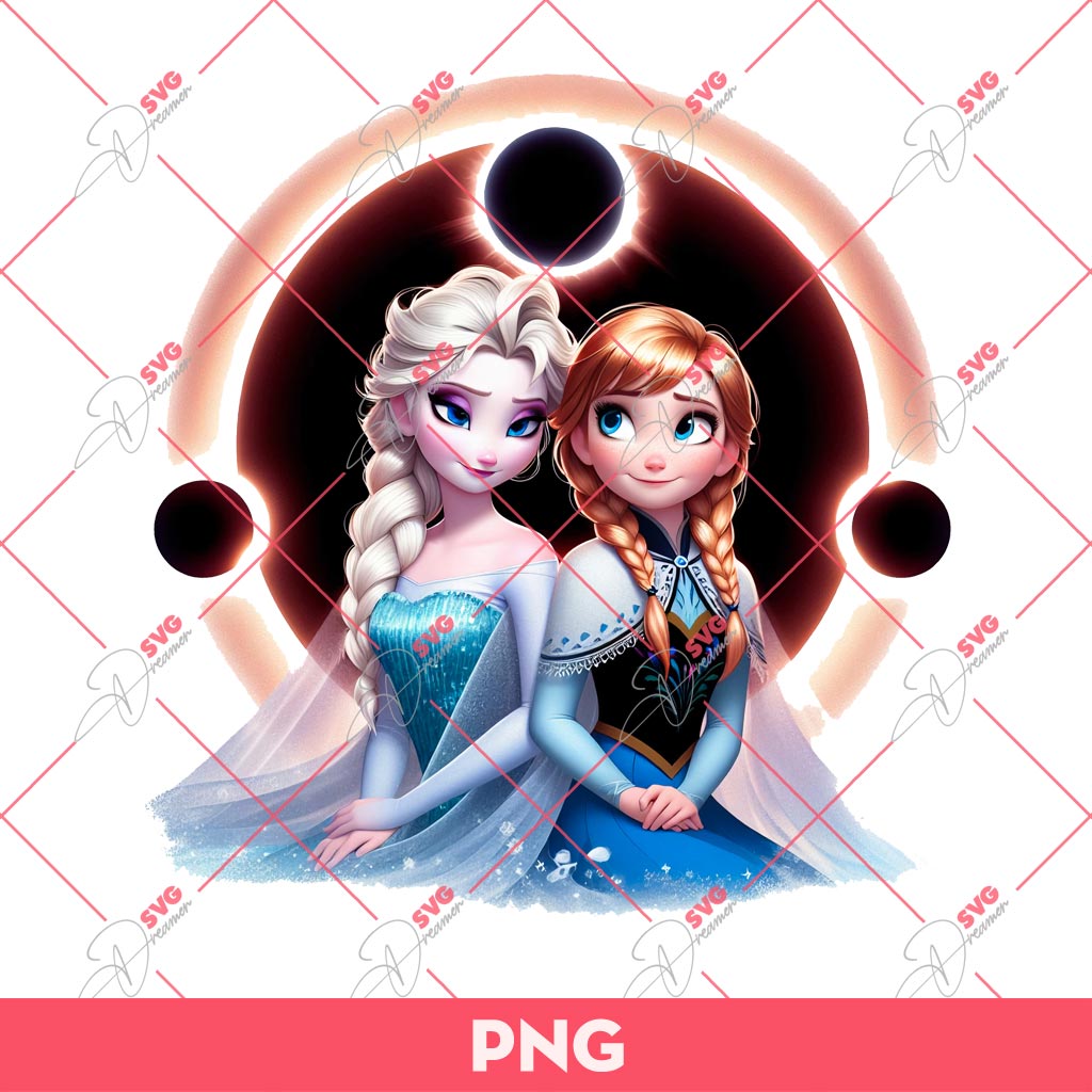 Elsa And Anna With Total Solar Eclipse 2024 PNG, Frozen Elsa Anna Solar Eclipse PNG