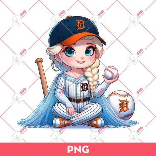 Elsa Princess Detroit Tigers Baseball PNG, Elsa Frozen Baseball PNG, Elsa Detroit Tigers PNG