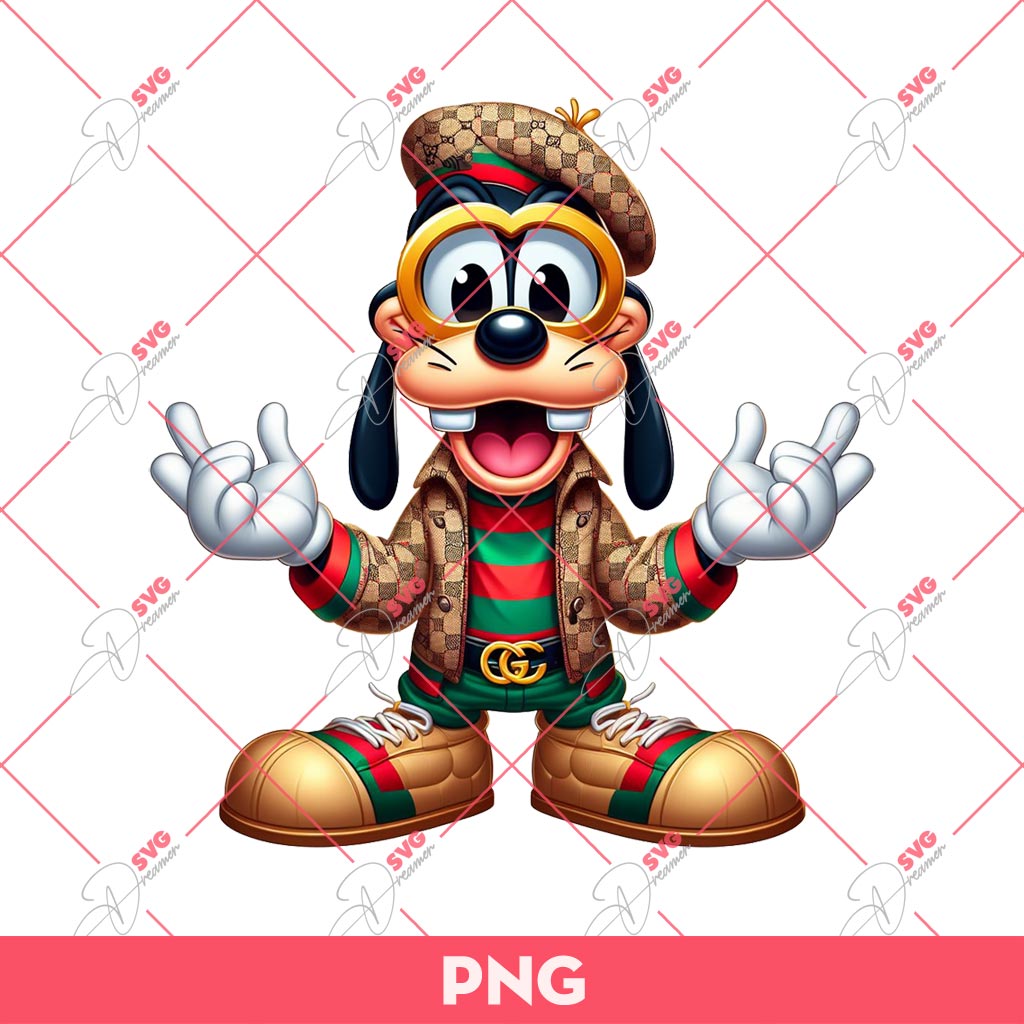 Goofy Gucci PNG, Disney Goofy Dog Wearing Gucci Outfits PNG