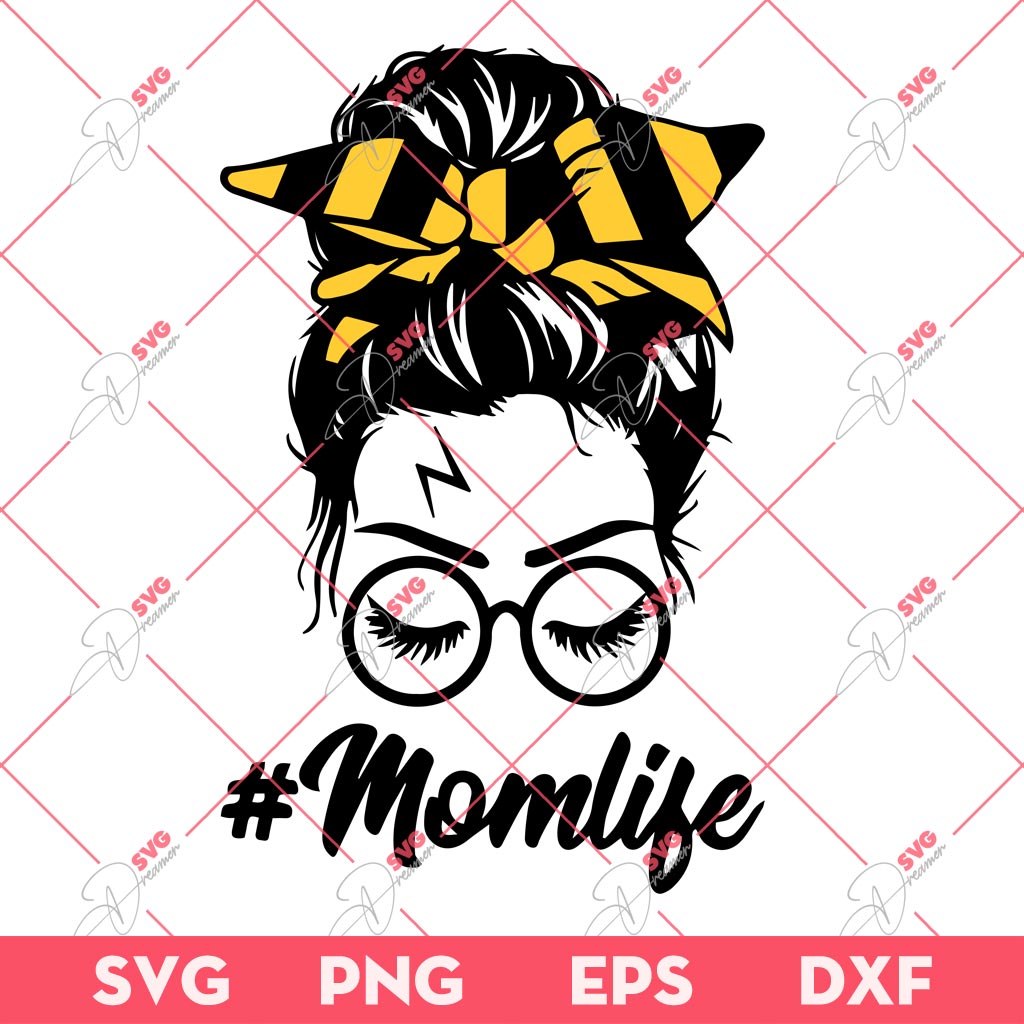 Harry Potter Mom Life SVG PNG, Hufflepuff Messy Bun SVG PNG, Funny Hogwarts Mom SVG PNG