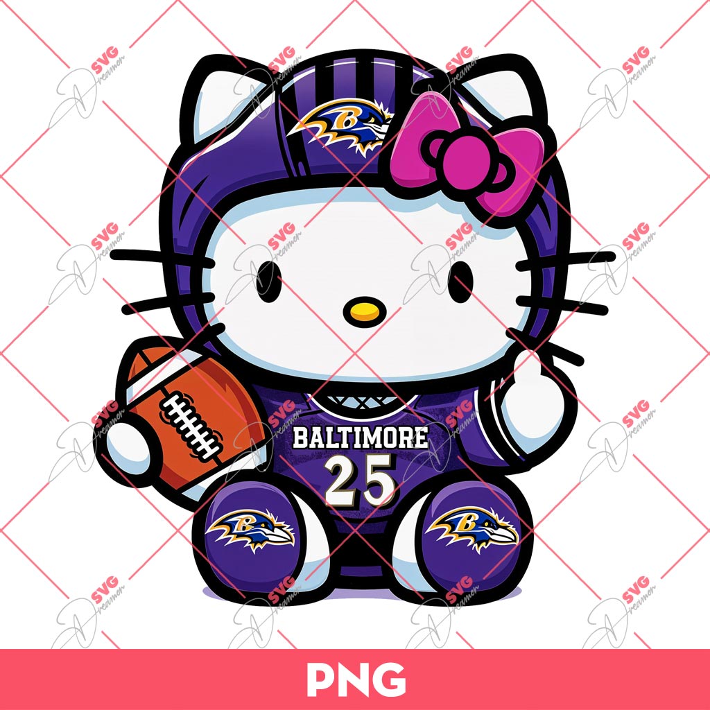 Hello Kitty Baltimore Ravens NFL Football PNG, Kitty Ravens PNG, Kitty Football PNG