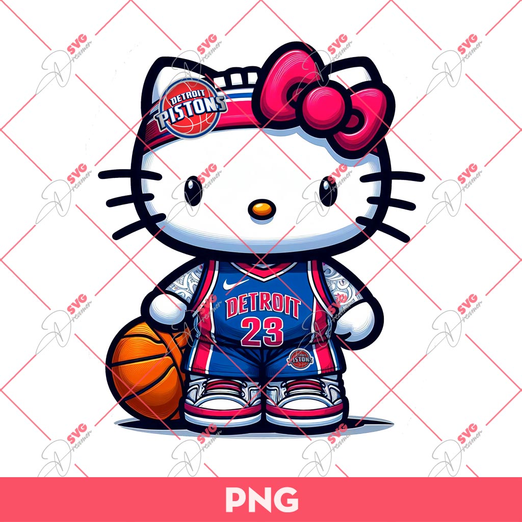 Hello Kitty Detroit Pistons PNG, Kitty Basketball PNG, Hello Kitty NBA Pistons PNG