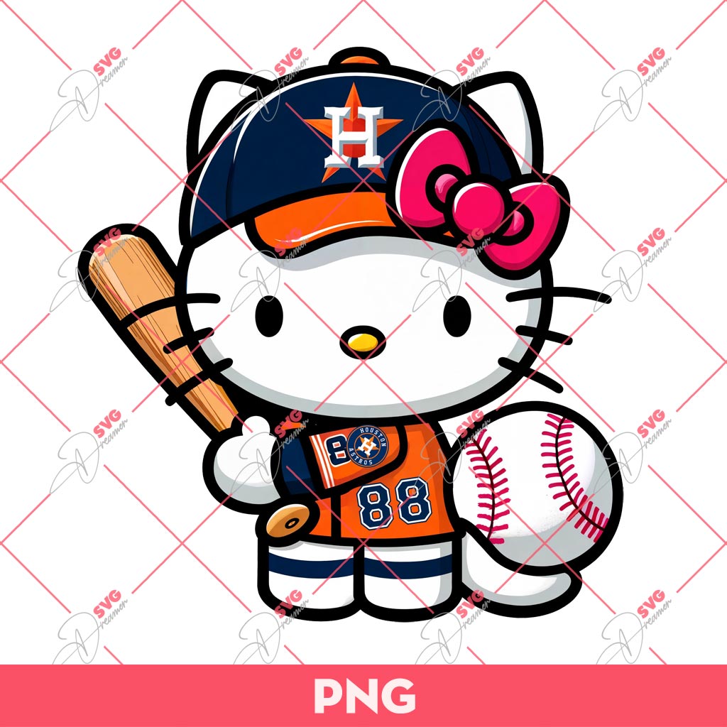 Hello Kitty Houston Astros Baseball PNG, Kitty Baseball PNG, Kitty Astros PNG