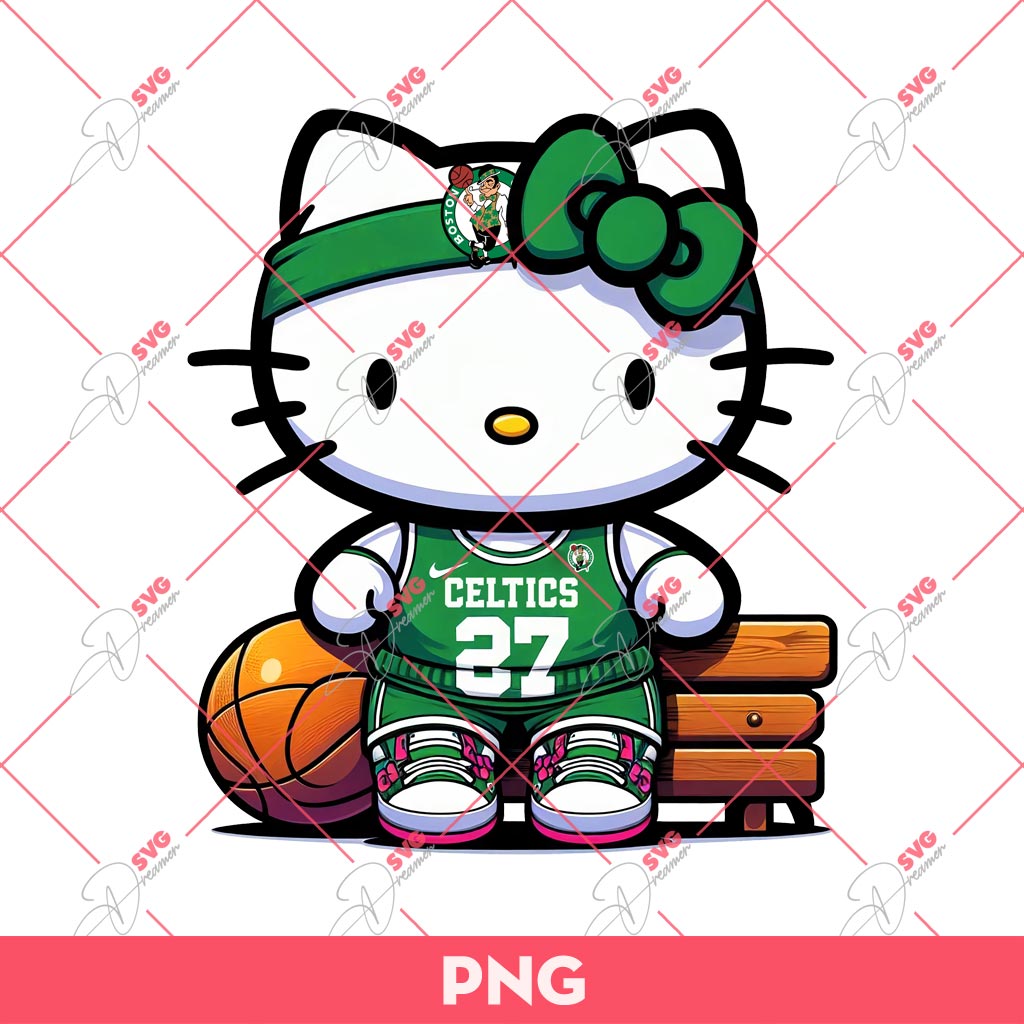 Hello Kitty NBA Boston Celtics PNG, Kitty Basketball PNG, Kitty Celtics PNG