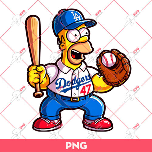Homer Simpson LA Dodgers PNG, Baseball Player Homer Simpson PNG, Simpson Dodgers MLB PNG