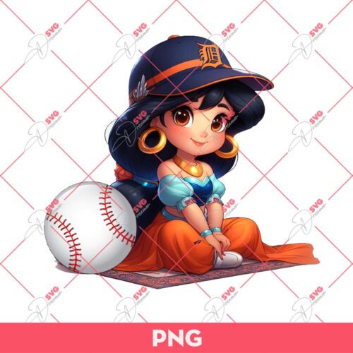 Jasmine Princess Detroit Tigers Baseball PNG, Disney Princess Baseball PNG