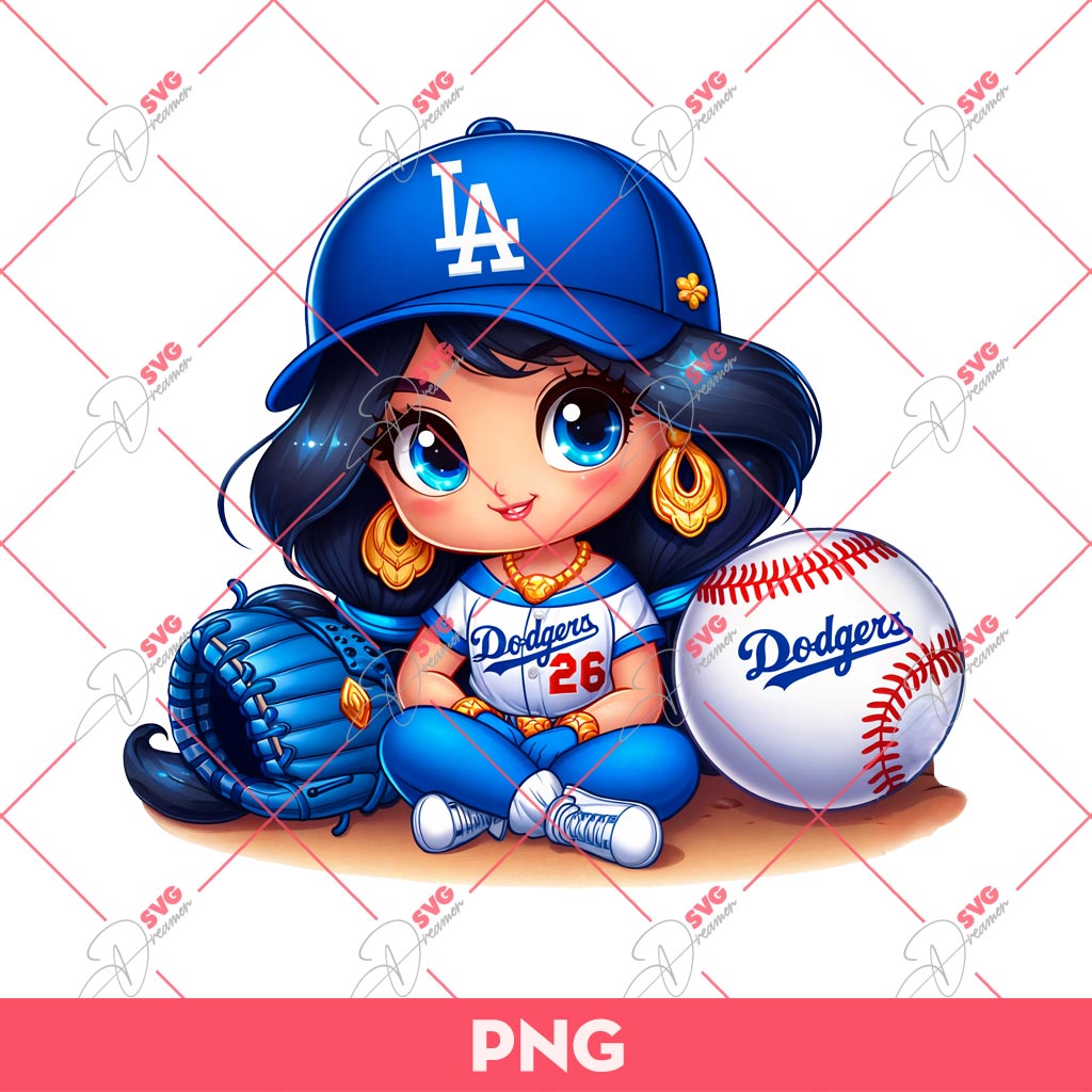 Jasmine Princess Fan Los Angeles Dodgers PNG, Jasmine Baseball LA Dodgers PNG, Disney Princess Baseball PNG
