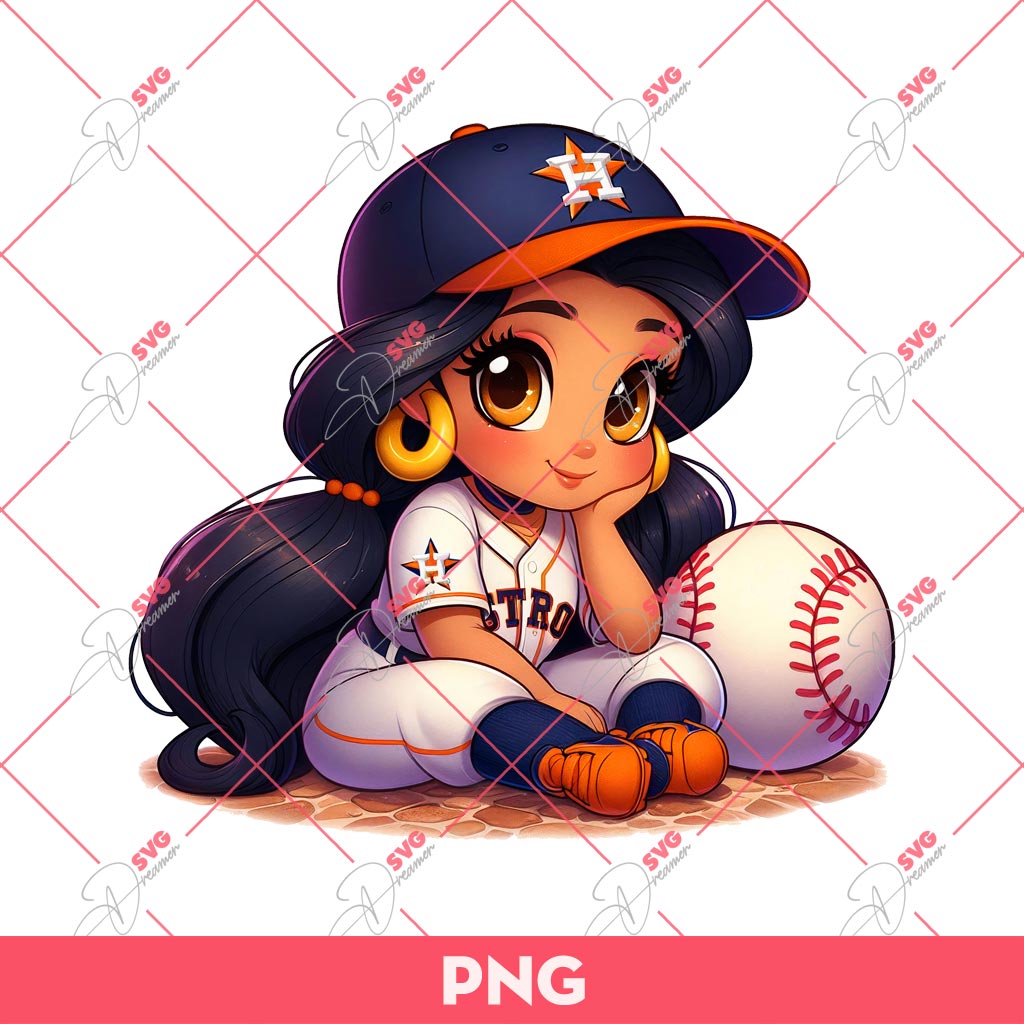 Jasmine Princess Houston Astros PNG, Jasmine Baseball PNG, Disney Princess Fan HA Baseball PNG
