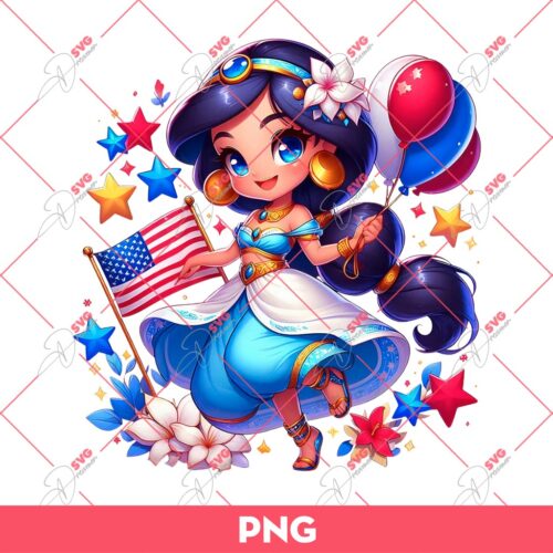 Jasmine Princess Independence Day PNG, 04th Of July Disney Princess PNG