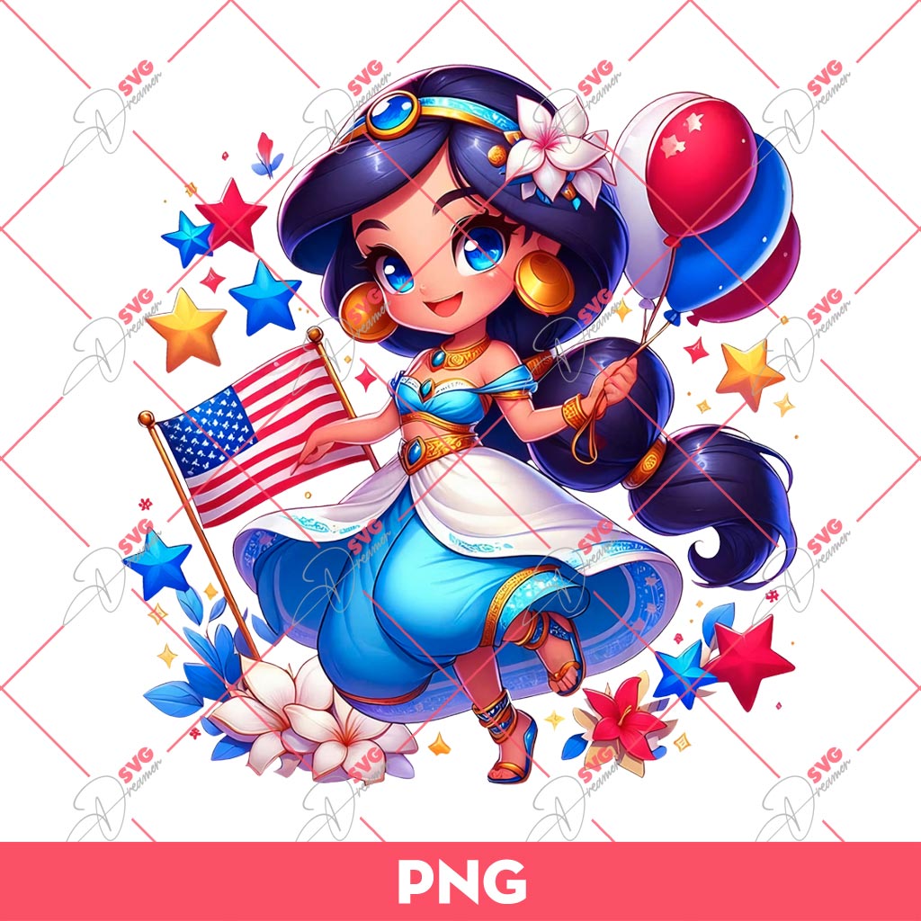Jasmine Princess Independence Day PNG, 04th Of July Disney Princess PNG