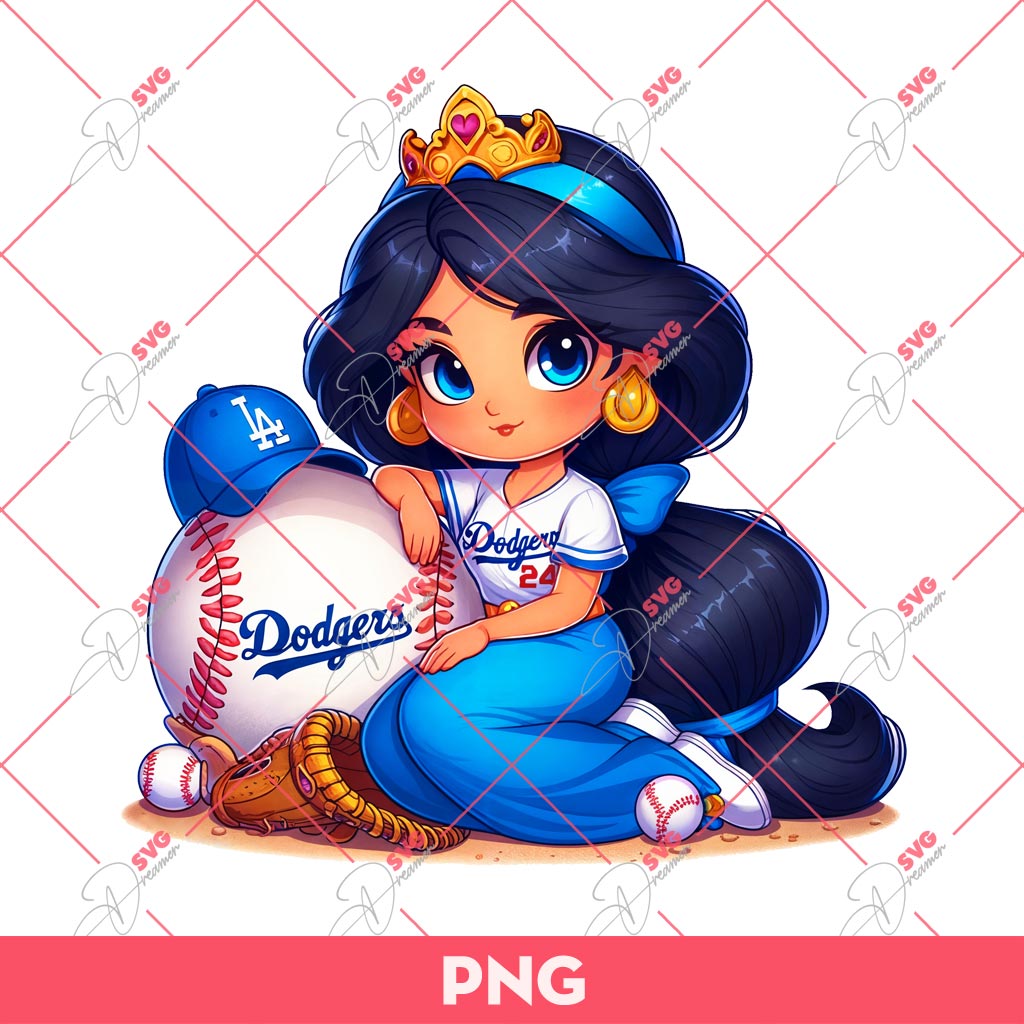 Jasmine Princess LA Dodgers Baseball PNG, Jasmine Baseball PNG, Disney Princess Fan Dodgers MLB PNG
