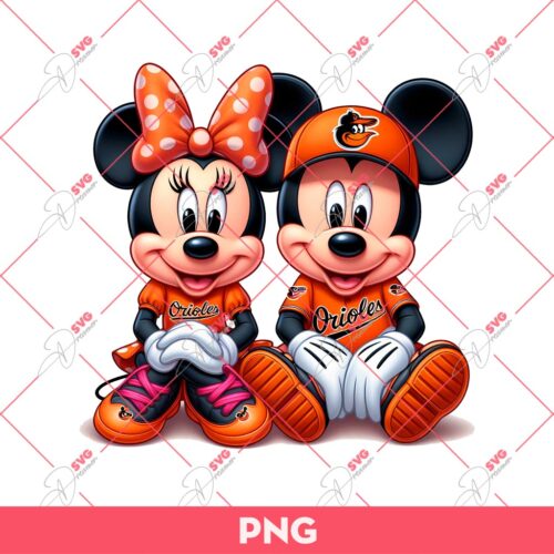 Mickey And Minnie Baltimore Orioles PNG, Disney Mickey Minnie Mouse Baseball MLB PNG