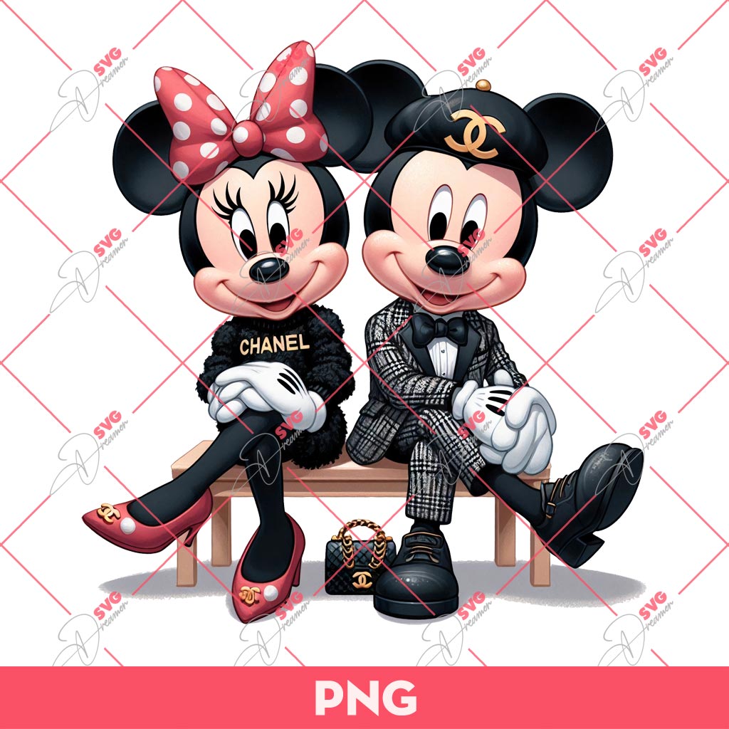Mickey And Minnie Chanel Fashion PNG, Mickey Minnie Wearing Chanel Outfits PNG